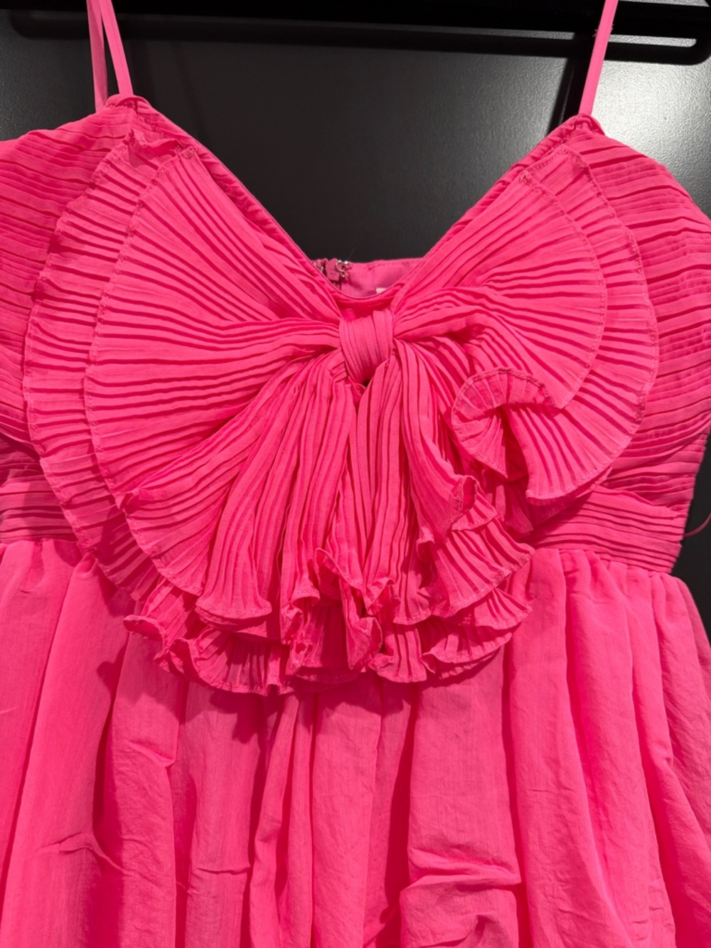 Hot Pink Tiered Midi Sundress with Bow-Front Bodice - Picture 2 of 4